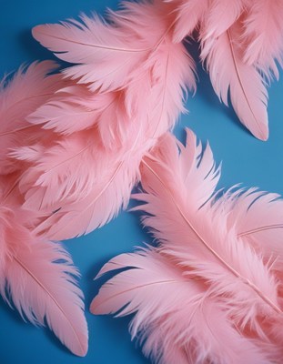 Pink feathers on blue background