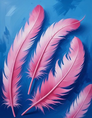 Pink feathers on blue background