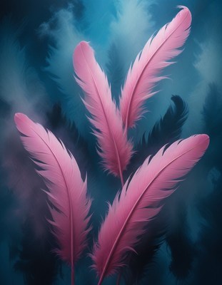 Pink feathers against blue sky