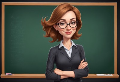 Smiling teacher in front of green board