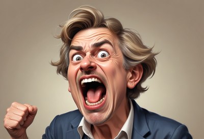 Man shouting with fist raised