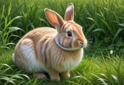 Brown and white rabbit in grass