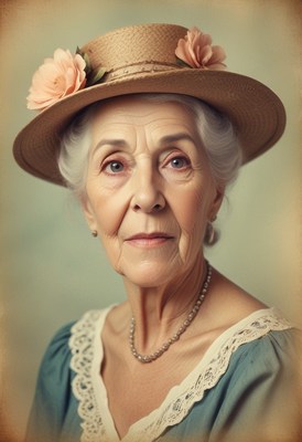 Elderly woman in straw hat