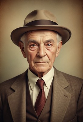 Elderly man in hat and suit