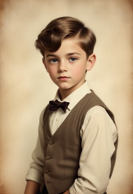 Young boy in vintage attire