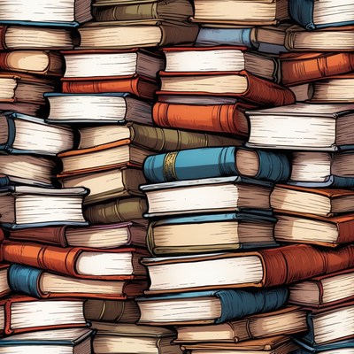 Stacked books in a library