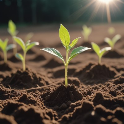 Young plants growing in soil
