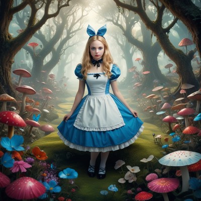 Alice in wonderland costume in forest