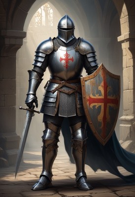 Medieval knight in stone archway