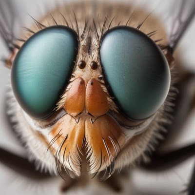 Fly close-up: teal eyes and bristles