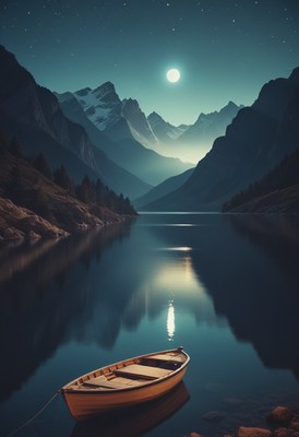 Moonlight on mountain lake
