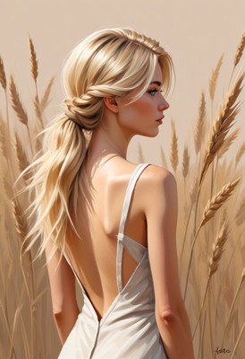 Blonde woman in wheat field