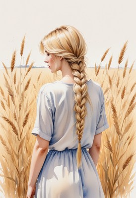 Woman with braided hair in wheat field