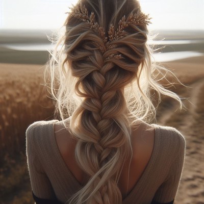 Woman with braided hair in field