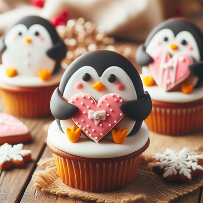 Penguin cupcake with heart