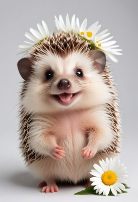Smiling hedgehog with daisy crown