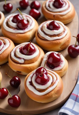 Cherry topped cinnamon rolls