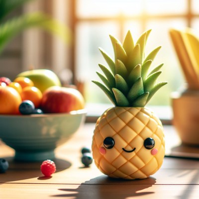 Smiling pineapple on kitchen table
