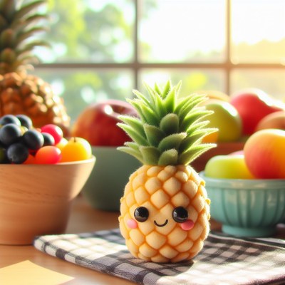 Smiling pineapple on tabletop