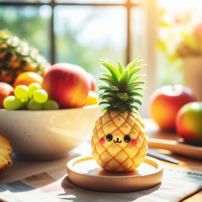 Smiling pineapple on table