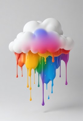Rainbow paint dripping from cloud