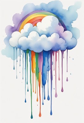 Watercolor rainbow cloud dripping