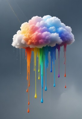 Rainbow paint dripping from cloud