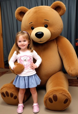 Girl posing with giant teddy bear