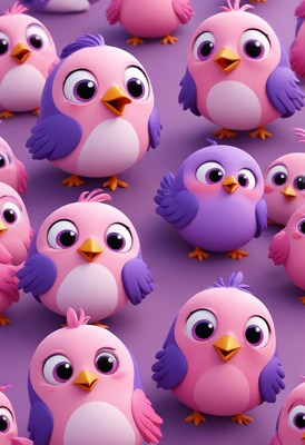 Cute pink and purple birds