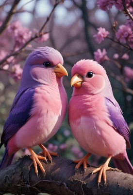 Pink birds on branch