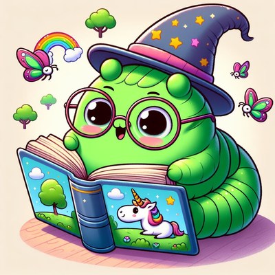 Cute witch worm reading storybook