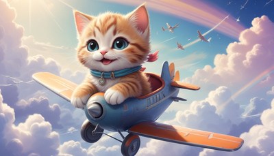 Kitten pilot in airplane