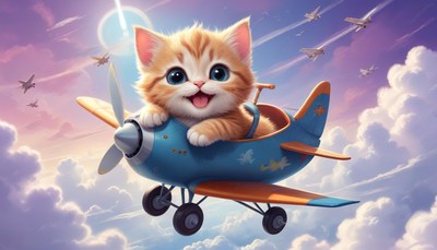 Kitten pilot flying through clouds