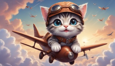 Kitten pilot flying through clouds