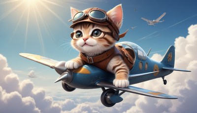 Cat pilot flying airplane