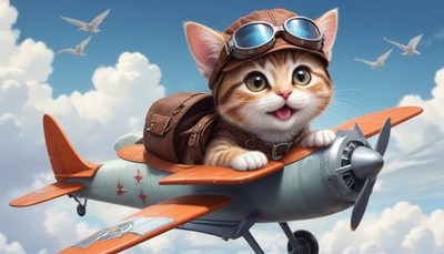 Cat pilot flying through clouds