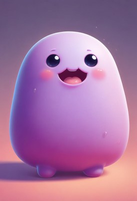 Purple cartoon creature smiling