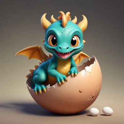 Cute dragon hatchling in egg