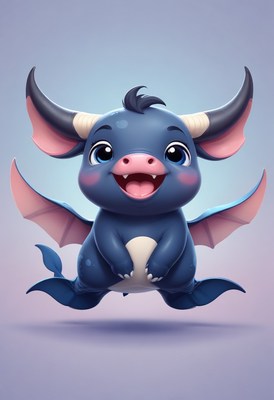 Cute blue dragon flying