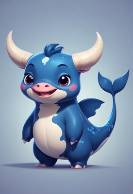 Blue bull-fish cartoon character