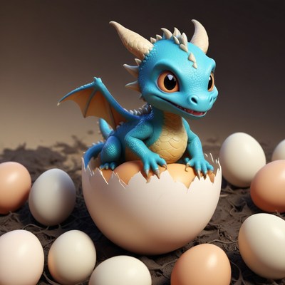 Blue dragon hatchling in egg nest