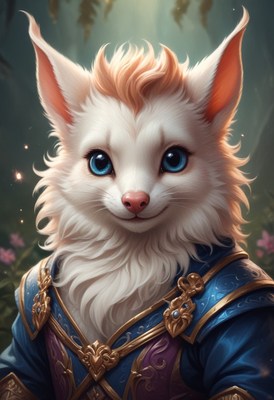 White feline with blue eyes in forest setting
