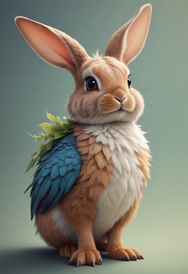 Rabbit with blue feathers
