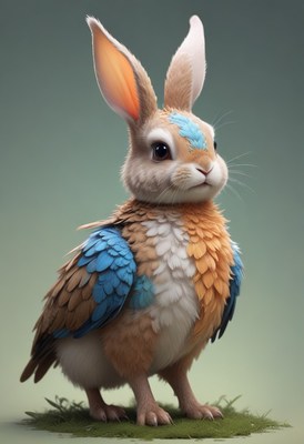 Feathered rabbit on green grass