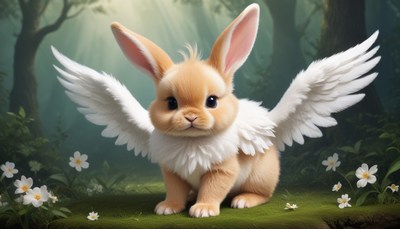 Bunny with wings in a forest