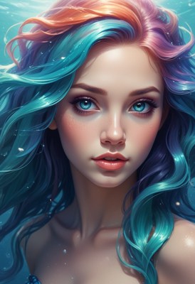 Woman with blue and pink hair underwater