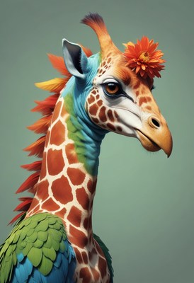 Colorful giraffe with flower