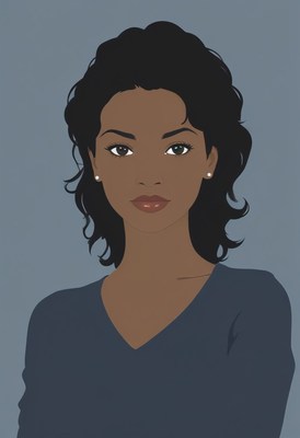 Woman with black hair and blue sweater