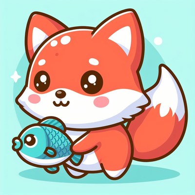 Cute cartoon fox holding fish