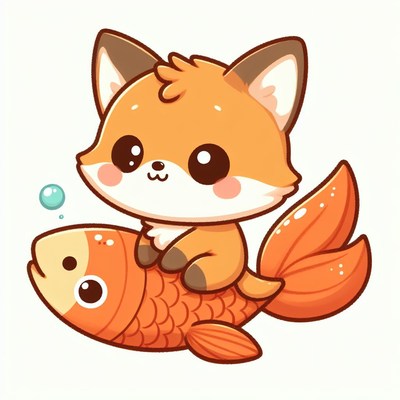 Cute fox riding goldfish